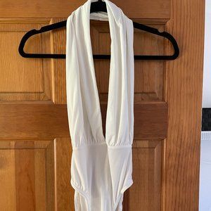 White deep V body suit